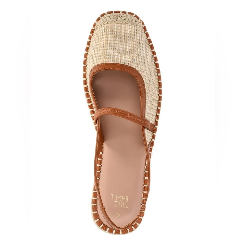 Time and Tru Women's Raffia Slingback Espadrille Shoes NWT